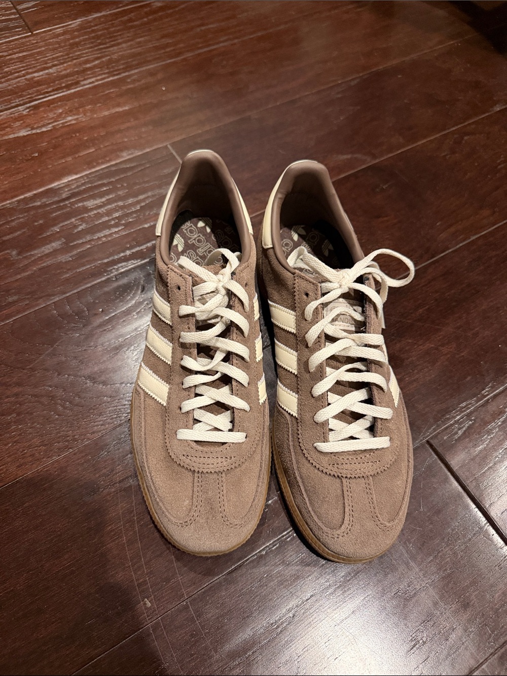 adidas handball spezial Brown Suede Sneakers with Cream Stripes